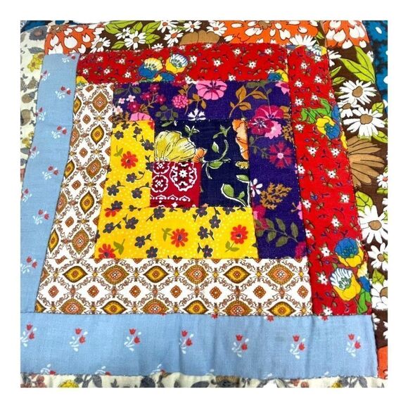 Vintage Patchwork Boho Throw Pillow Groovy MCM Quilted Handmade Kitschy Floral - Picture 4 of 6